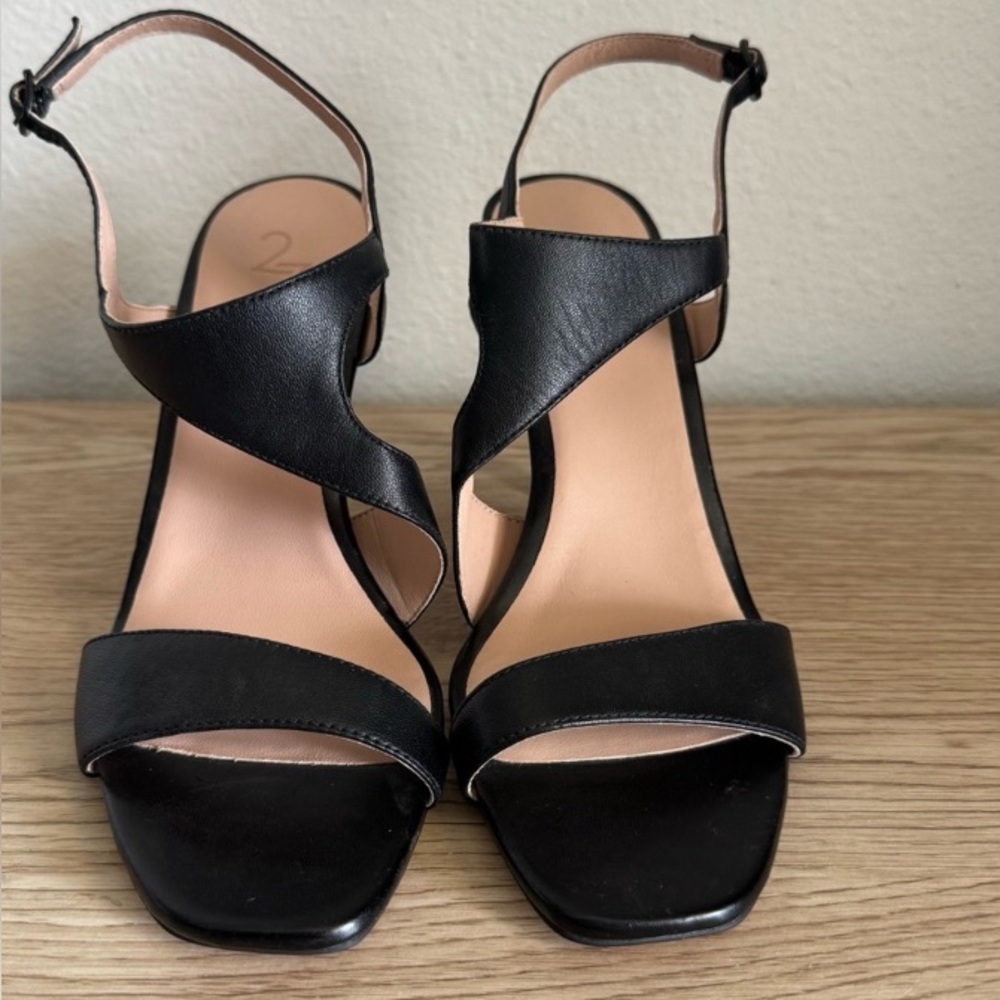27 Edit Lanie Black Leather Slingback Sandals Heels Pumps Size 7.5M Naturalizer‎